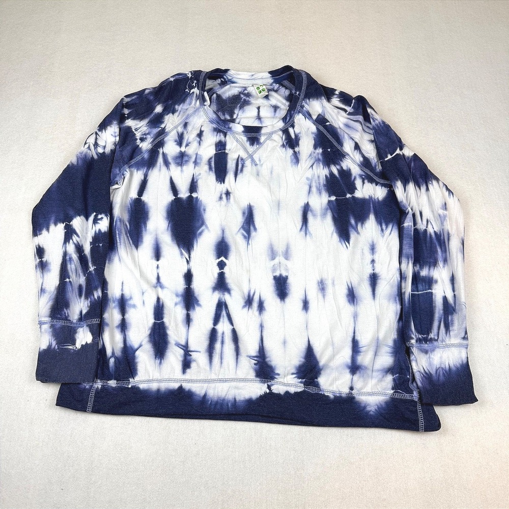 Green Tea Womens XL Tie Dye Sweatshirt Navy Blue Raglan Long Sleeve Pullover
